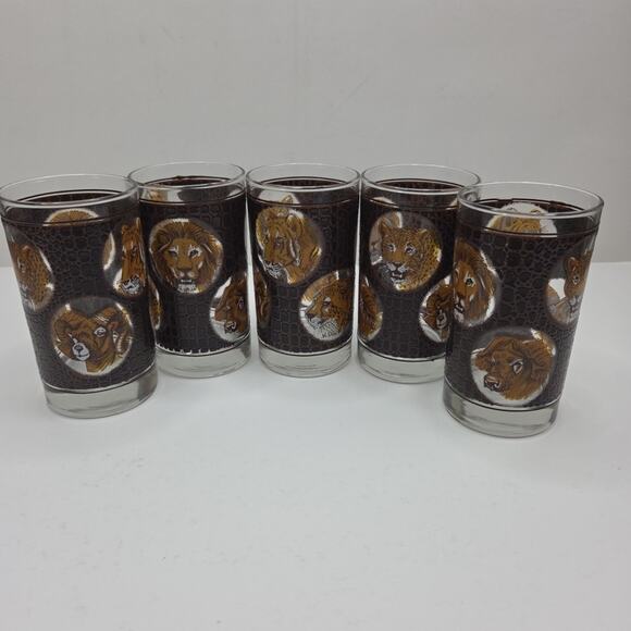Libbey African Safari Textured Tumblers Highball Signed M. Dia Set of 5 Vintage - Picture 13 of 14